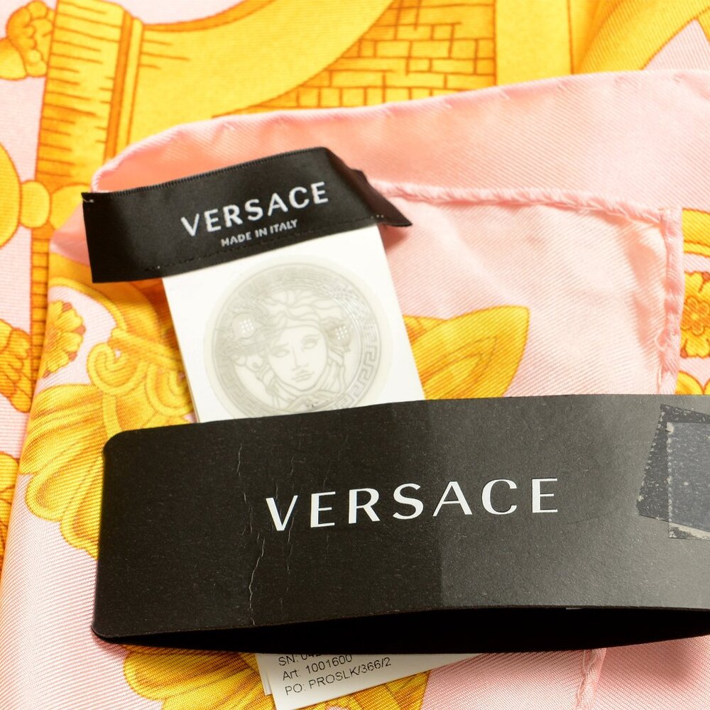 Versace Pink & Gold Heritage Print 100% Silk Shawl Scarf - Picture 4 of 5